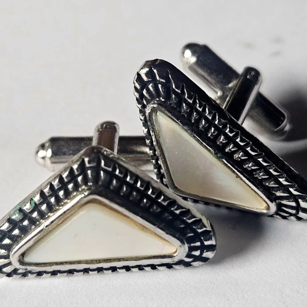 Silver and Cream Triangle Cufflinks